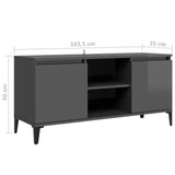 NNEVL TV Cabinet with Metal Legs High Gloss Grey 103.5x35x50 cm