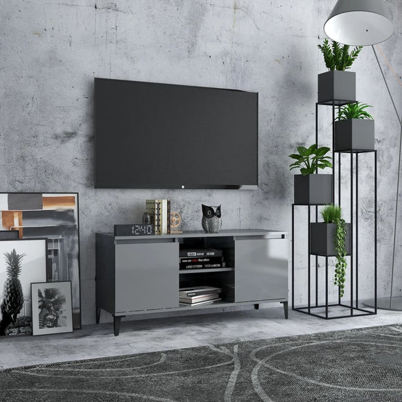 NNEVL TV Cabinet with Metal Legs High Gloss Grey 103.5x35x50 cm
