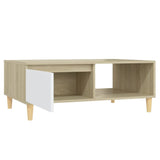 NNEVL Coffee Table White and Sonoma Oak 90x60x35 cm Chipboard