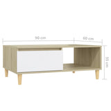 NNEVL Coffee Table White and Sonoma Oak 90x60x35 cm Chipboard