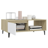 NNEVL Coffee Table White and Sonoma Oak 90x60x35 cm Chipboard