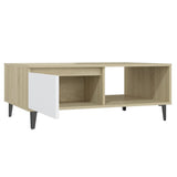 NNEVL Coffee Table White and Sonoma Oak 90x60x35 cm Chipboard