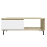 NNEVL Coffee Table White and Sonoma Oak 90x60x35 cm Chipboard