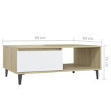 NNEVL Coffee Table White and Sonoma Oak 90x60x35 cm Chipboard