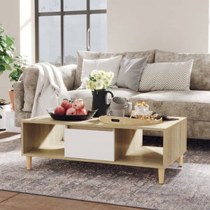 NNEVL Coffee Table White and Sonoma Oak 103.5x60x35 cm Chipboard