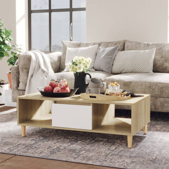 NNEVL Coffee Table White and Sonoma Oak 103.5x60x35 cm Chipboard