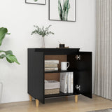 NNEVL Sideboard with Solid Wood Legs Black 60x35x70 cm Chipboard