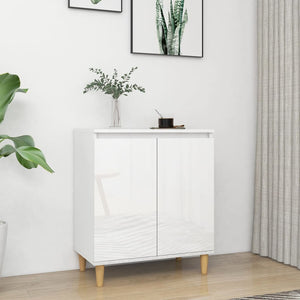 NNEVL Sideboard&Solid Wood Legs High Gloss White 60x35x70cm Chipboard