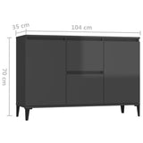 NNEVL Sideboard High Gloss Grey 104x35x70 cm Chipboard