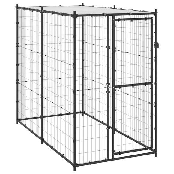 NNEVL Outdoor Dog Kennel Steel with Roof 110x220x180 cm