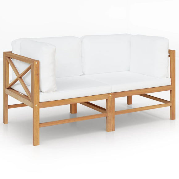 NNEVL 2-seater Garden Bench with Cream Cushions Solid Teak Wood