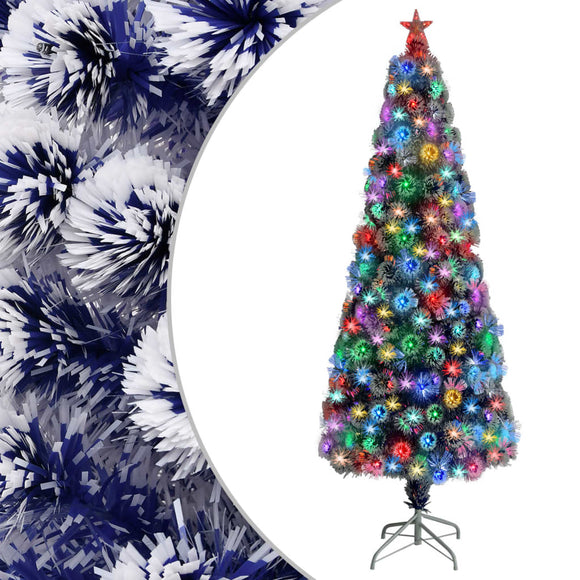 NNEVL Artificial Christmas Tree with LED White&Blue 210 cm Fibre Optic