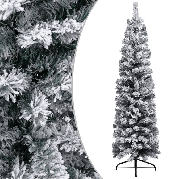 NNEVL Slim Artificial Christmas Tree with Flocked Snow Green 120 cm PVC