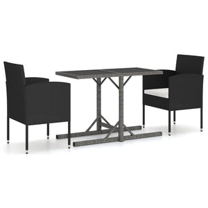 NNEVL 3 Piece Garden Dining Set Poly Rattan Black