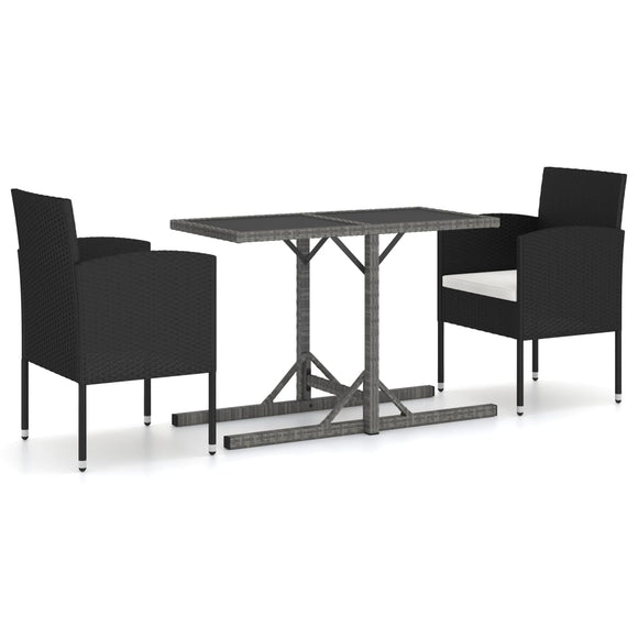 NNEVL 3 Piece Garden Dining Set Poly Rattan Black