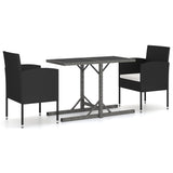 NNEVL 3 Piece Garden Dining Set Poly Rattan Black
