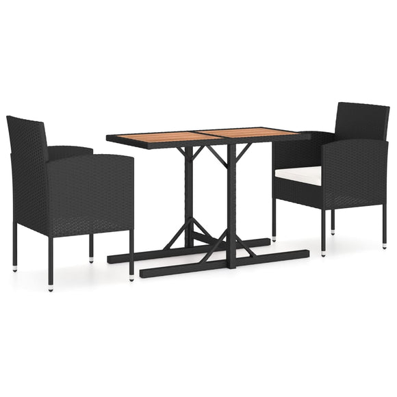 NNEVL 3 Piece Garden Dining Set Solid Acacia Wood & Poly Rattan Black