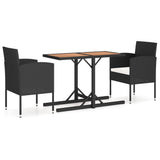 NNEVL 3 Piece Garden Dining Set Solid Acacia Wood & Poly Rattan Black