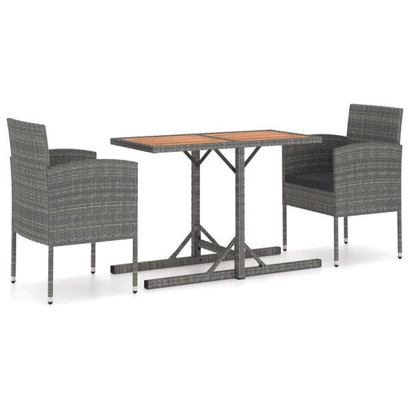 NNEVL 3 Piece Garden Dining Set Solid Acacia Wood & Poly Rattan Anthracite