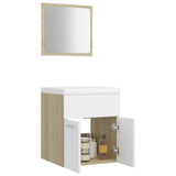 NNEVL Bathroom Furniture Set White and Sonoma Oak Chipboard