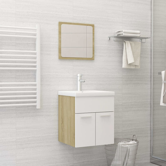 NNEVL Bathroom Furniture Set White and Sonoma Oak Chipboard