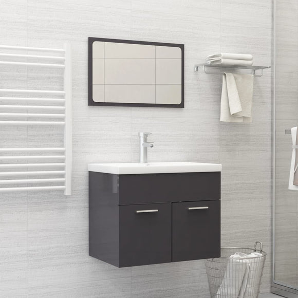 NNEVL Bathroom Furniture Set High Gloss Grey Chipboard