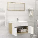 NNEVL Bathroom Furniture Set White and Sonoma Oak Chipboard
