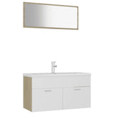 NNEVL Bathroom Furniture Set White and Sonoma Oak Chipboard