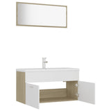 NNEVL Bathroom Furniture Set White and Sonoma Oak Chipboard