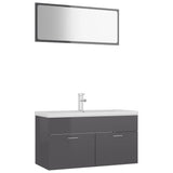 NNEVL Bathroom Furniture Set High Gloss Grey Chipboard