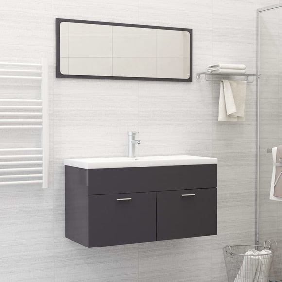 NNEVL Bathroom Furniture Set High Gloss Grey Chipboard