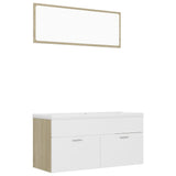 NNEVL Bathroom Furniture Set White and Sonoma Oak Chipboard