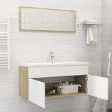 NNEVL Bathroom Furniture Set White and Sonoma Oak Chipboard