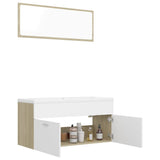 NNEVL Bathroom Furniture Set White and Sonoma Oak Chipboard