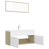 NNEVL Bathroom Furniture Set White and Sonoma Oak Chipboard