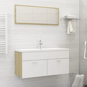 NNEVL Bathroom Furniture Set White and Sonoma Oak Chipboard