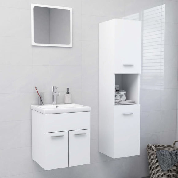 NNEVL Bathroom Furniture Set White Engineered Wood