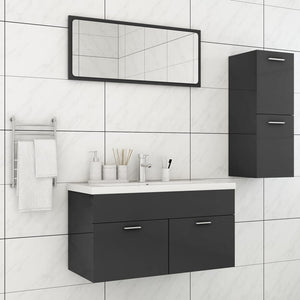NNEVL Bathroom Furniture Set High Gloss Grey Chipboard