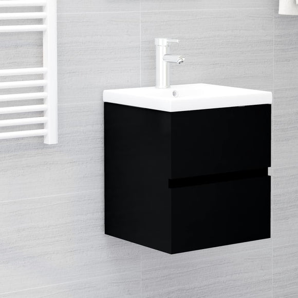 NNEVL Sink Cabinet with Built-in Basin Black Engineered Wood