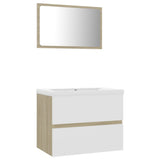 NNEVL Bathroom Furniture Set White and Sonoma Oak Chipboard