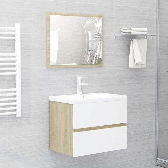 NNEVL Bathroom Furniture Set White and Sonoma Oak Chipboard