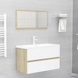 NNEVL Bathroom Furniture Set White and Sonoma Oak Chipboard