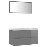 NNEVL Bathroom Furniture Set High Gloss Grey Engineered Wood