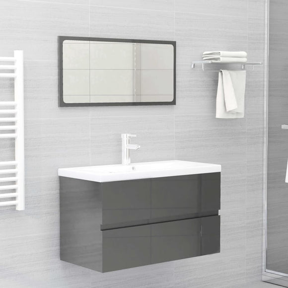 NNEVL Bathroom Furniture Set High Gloss Grey Engineered Wood