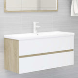 NNEVL Bathroom Furniture Set White and Sonoma Oak Chipboard