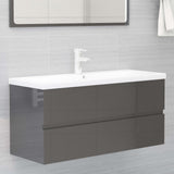 NNEVL Bathroom Furniture Set High Gloss Grey Chipboard