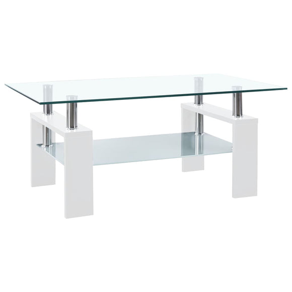 NNEVL Coffee Table White and Transparent 95x55x40 cm Tempered Glass