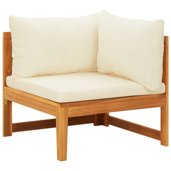NNEVL Corner Sofa with Cream White Cushions Solid Acacia Wood