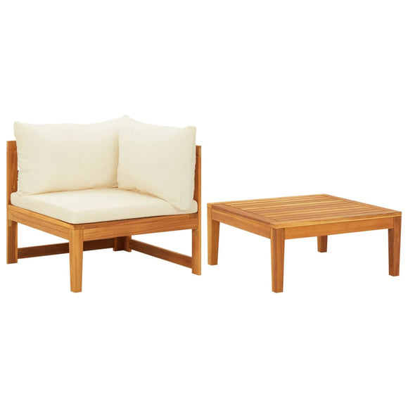 NNEVL 2 Piece Garden Lounge Set with Cream White Cushions Acacia Wood