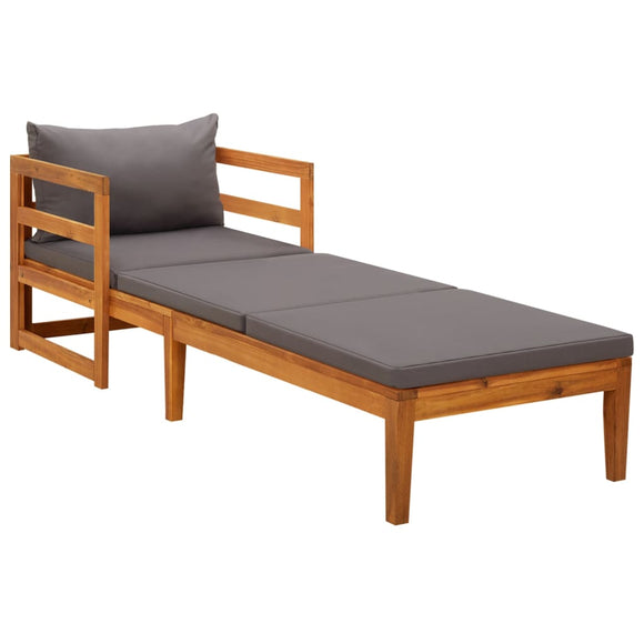 NNEVL Sun Lounger with Dark Grey Cushions Solid Acacia Wood